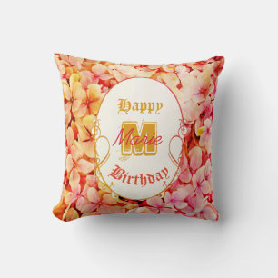 Modern Floral Elegant Monogram NameHappy Birthday Cushion