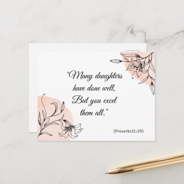 Modern Floral Elegant Pink Spiritual Bible Verse Postcard (Front/Back In Situ)