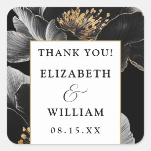 Modern Floral Elegant Thank You Favour Square Sticker