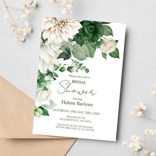 Modern Floral Emerald Green Bridal Shower Invitation (Modern Floral Emerald Green Bridal Shower Invitation)