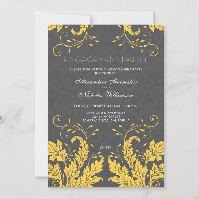 Modern Floral Engagement Party Invite (yellow) (Front)