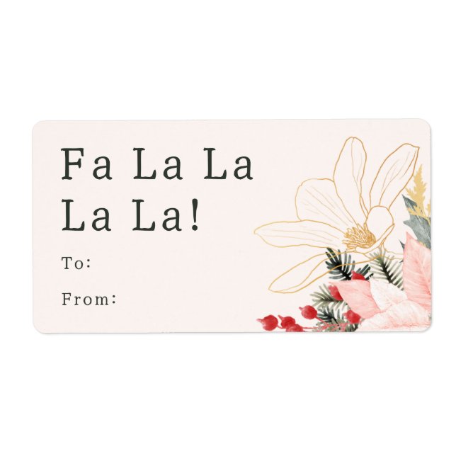 Modern Floral Fa La La La! Rectangular Gift Label (Front)