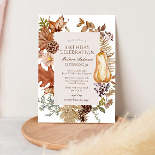 Modern Floral Fall Autumn Birthday Invitation
