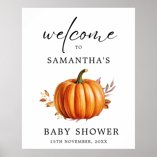 Modern Floral Fall Baby Shower  Poster (Front)
