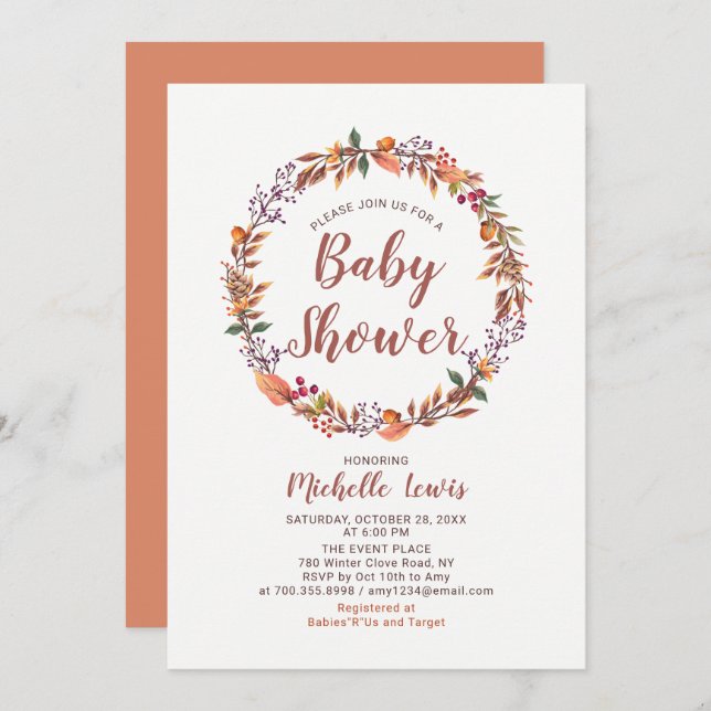 Modern Floral Fall Boy Baby Shower Invitation (Front/Back)