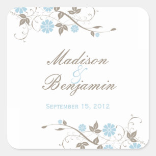 Modern Floral Favour Sticker - Aqua Blue