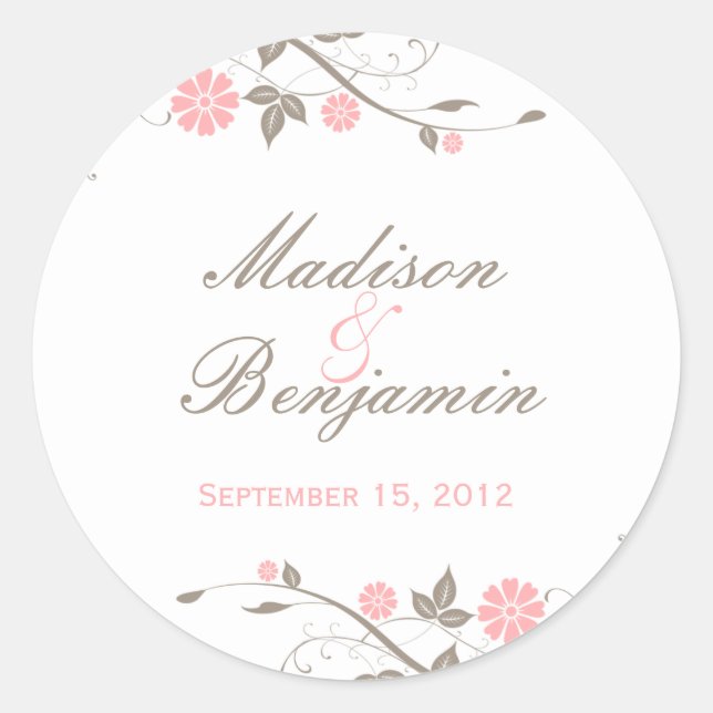Modern Floral Favour Sticker - Soft Pink (Front)