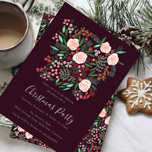 Modern Floral Festive Christmas Party Invitation (Modern Floral Festive Christmas Party Invitation)