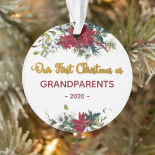 Modern Floral First Christmas Grandparents Photo Ornament