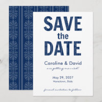 Modern Floral Fleur de Lis Navy Blue Save the Date