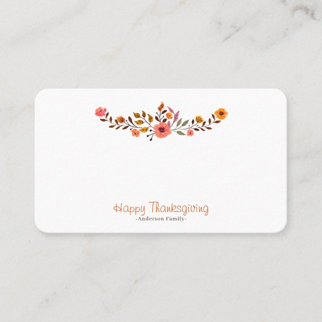Modern Floral Flower Pattern Thanksgiving Place Card (Front)