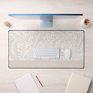 Modern Floral Foliage William Morris Elegant Beige Desk Mat
