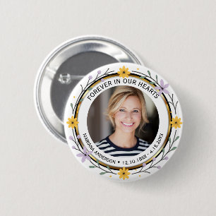Modern Floral Forever in our Hearts Photo 6 Cm Round Badge