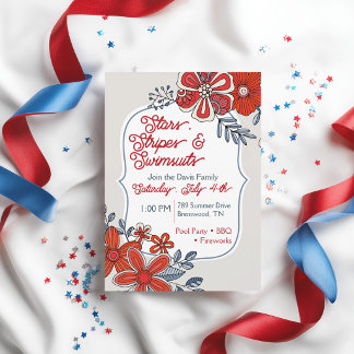 Modern Floral Fourth of July Party Invitation