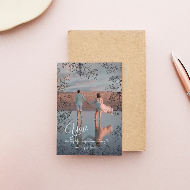 Modern floral frame photo Holidays Card (Creator Uploaded)