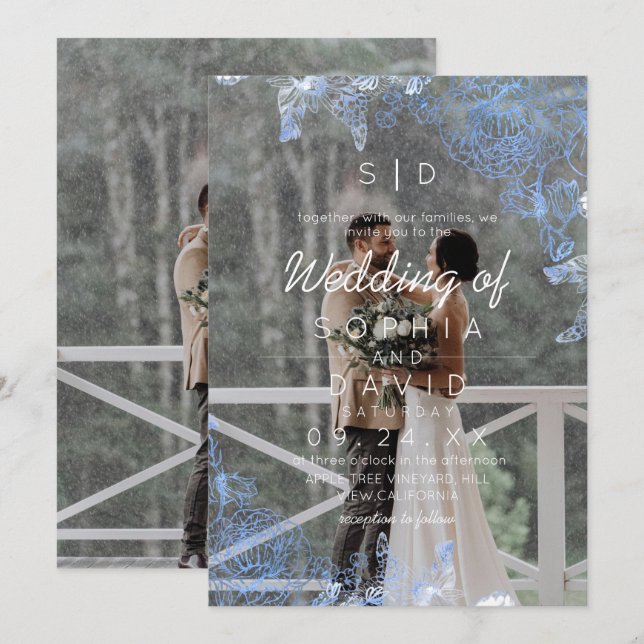 Modern Floral Frame Photo Modern Wedding  Invitation (Front/Back)