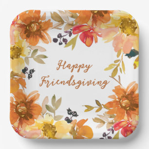 Modern Floral Friendsgiving Paper Plate