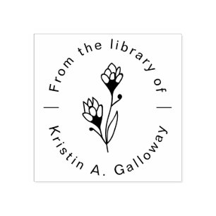 Modern Floral "From the Library of" Custom Book Rubber Stamp