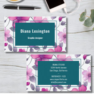 Modern Floral Fuchsia Green Business Card