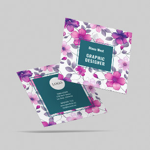 Modern Floral Fuchsia Green Business Card