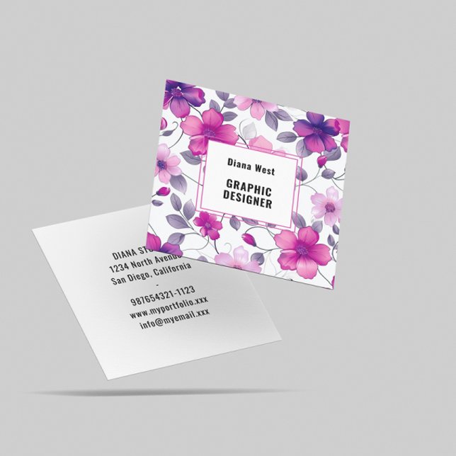  Modern Floral Fuchsia Pink Business Card (Creator Uploaded)