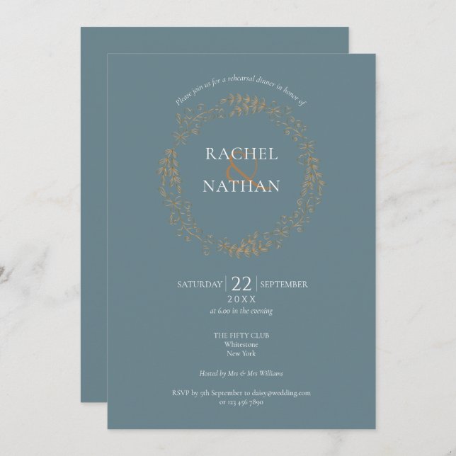 Modern Floral Garland | Rehearsal Dinner Invitation (Front/Back)