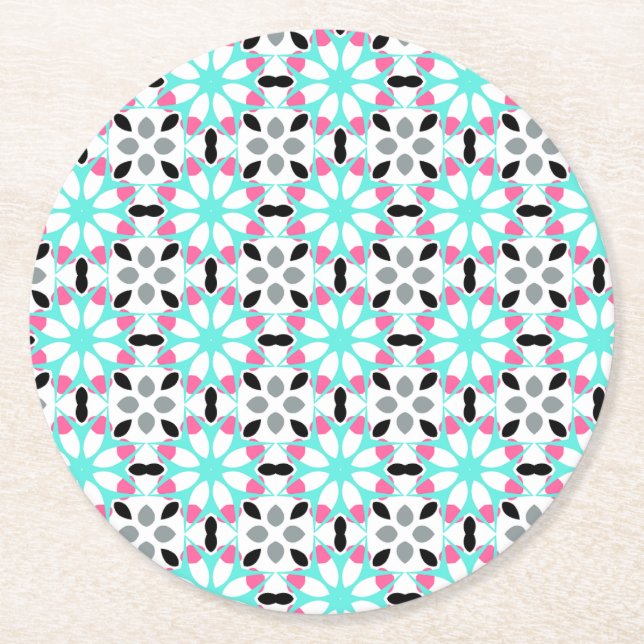 Modern Floral Geometric Round Paper Coaster (Front)
