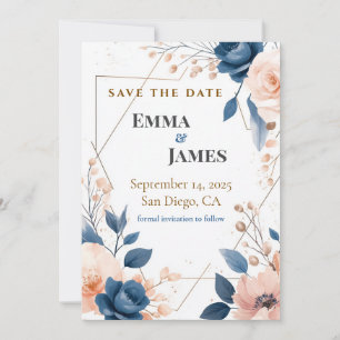 Modern Floral Geometric Wedding Save the Date Card