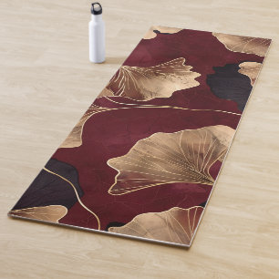 Modern Floral Ginkgo Burgundy Gold   Yoga Mat