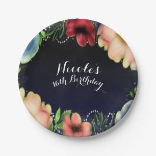 Modern Floral Glow Chic Elegant Evening Party Paper Plate