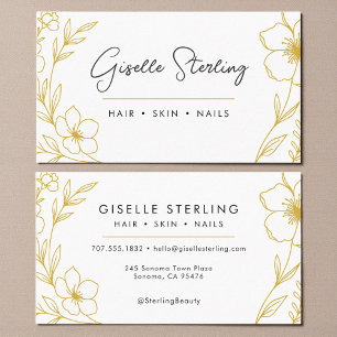 Modern Floral Gold and White Business Card