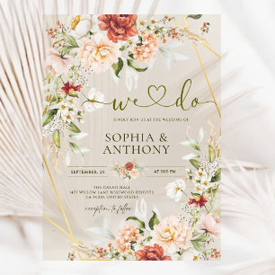 Modern Floral Gold Geometric Watercolor Foliage Acrylic Invitations