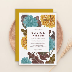 Modern floral gold jewel mustard tone  invitation