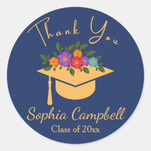 Modern Floral Graduation Classic Round Sticker