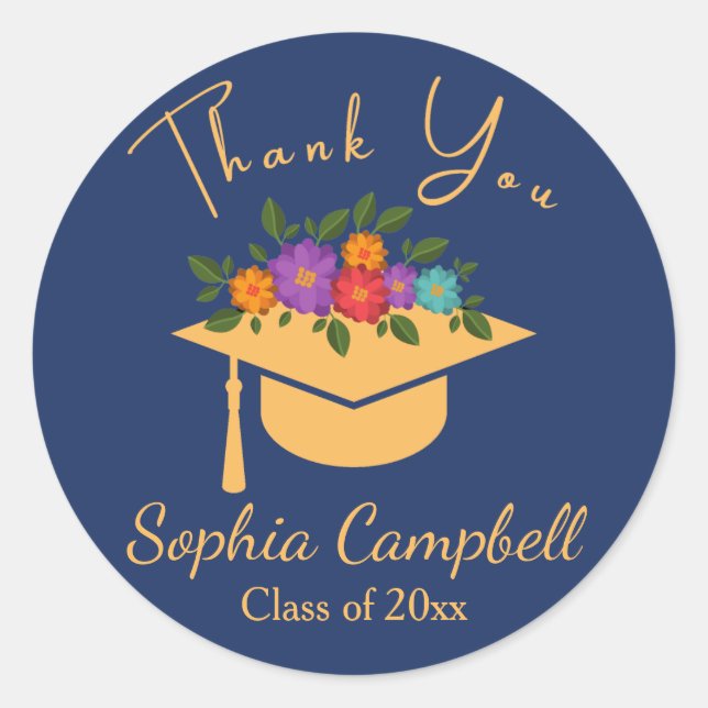 Modern Floral Graduation Classic Round Sticker (Front)