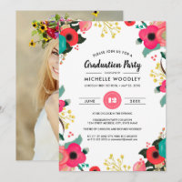 Modern Floral Graduation Invitation Photocards