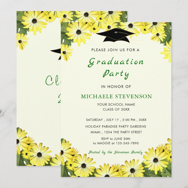 Modern Floral Graduation Invitation - Your Colours (Front/Back)