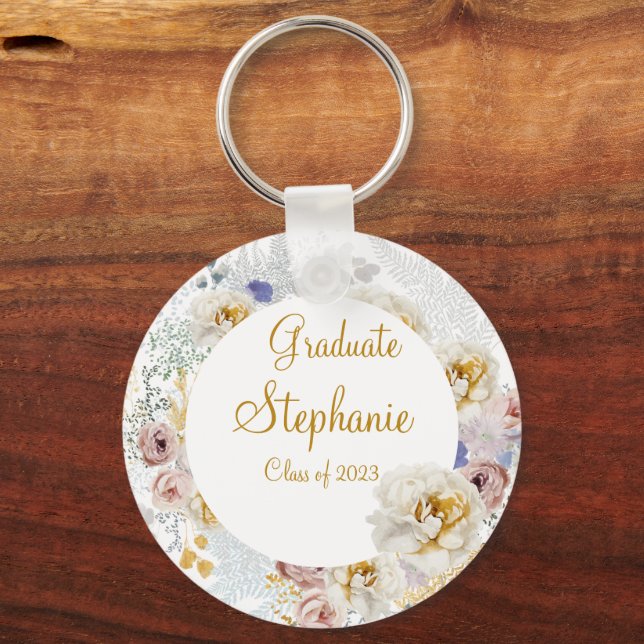 Modern Floral Graduation Party Favour Gift  Key Ring (Front)