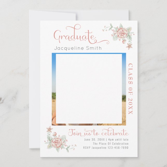 Modern Floral Graduation Party Photo Invitation (Front)