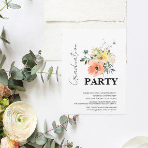Modern Floral Graduation Peach and Greenery Invitation