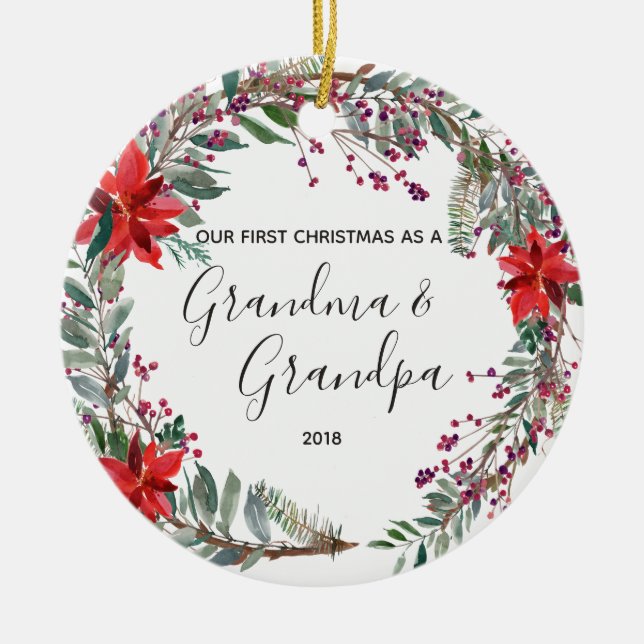 Modern floral Grandma & Grandpa Christmas Ornament (Front)
