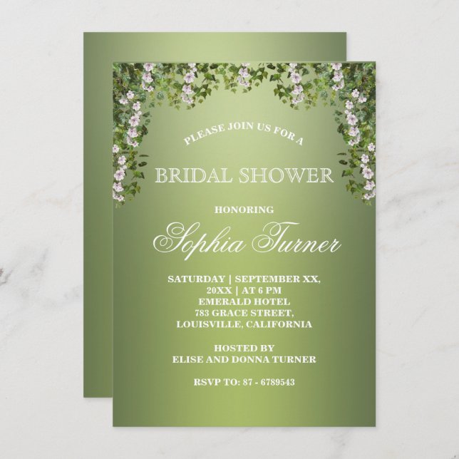 Modern Floral Greenery Bridal Shower Invitation (Front/Back)