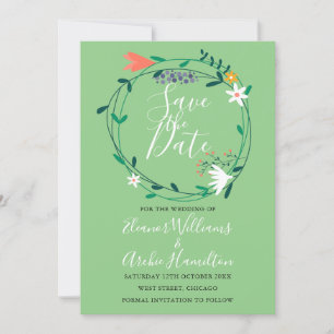 Modern Floral Greenery Garland Save the Date Invitation