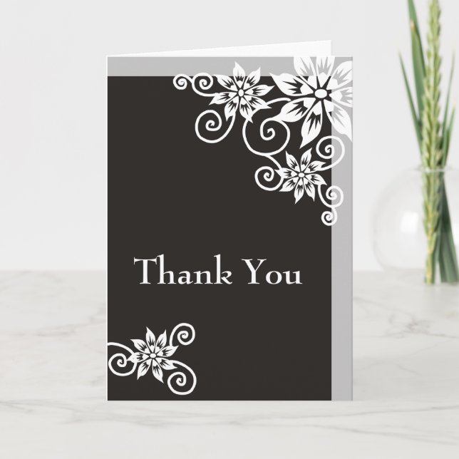 Modern Floral Grey Black And White   Thank You Card (Front)