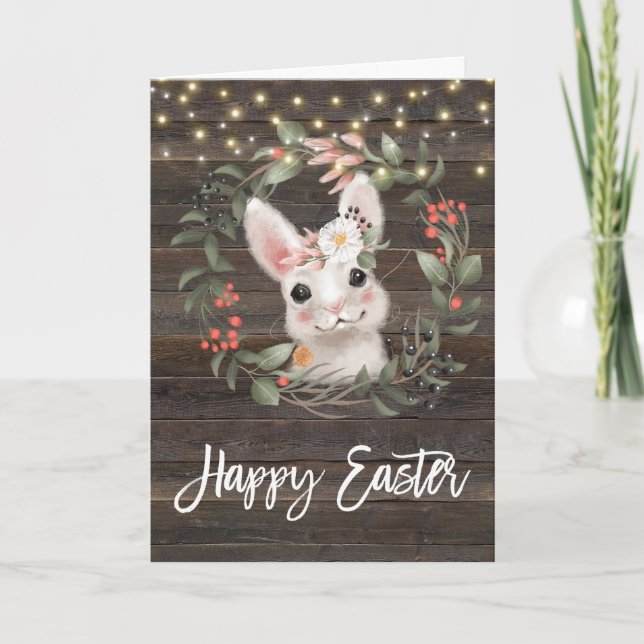 modern floral Happy Easter card cute bunny (Front)