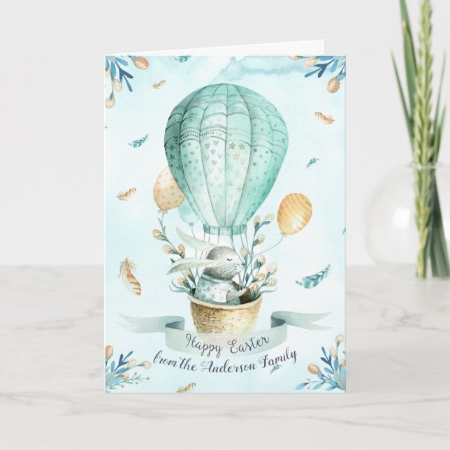 Modern Floral Happy Easter Wishes Boho Greetings Holiday Card (Front)