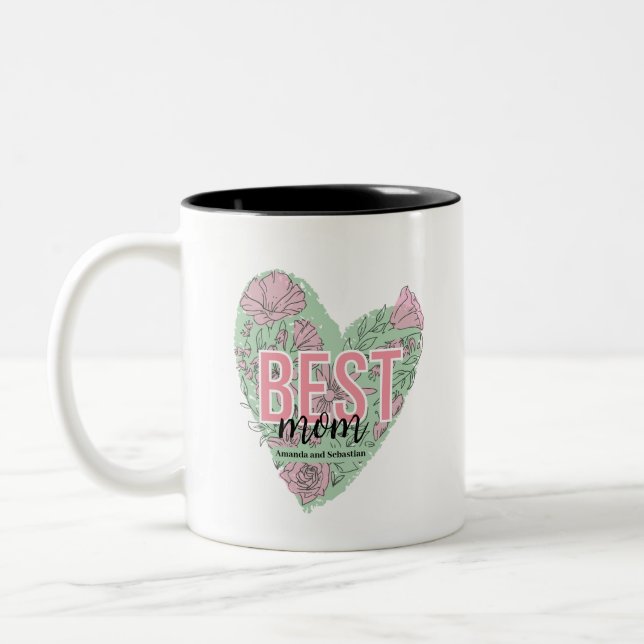 Modern Floral Heart  Two-Tone Coffee Mug (Left)