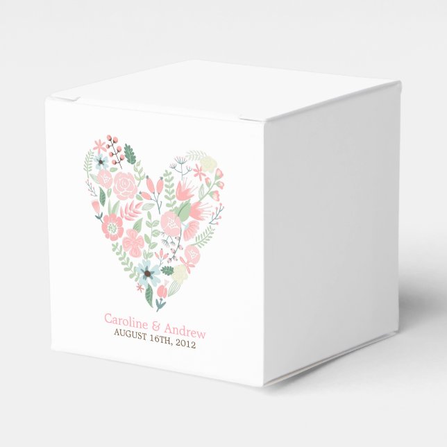 Modern Floral Heart Wedding Favour Box (Front Side)