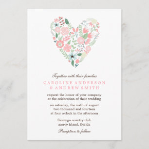 Modern Floral Heart Wedding Invitation