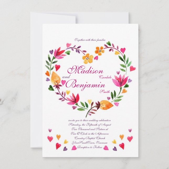 Modern Floral Heart Wedding Invitations (Front)